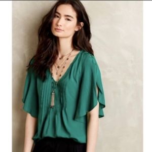Anthropologie Green Fluttered Maya Top